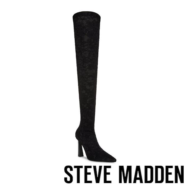 【STEVE MADDEN】SERENE 麂皮尖頭高跟過膝長靴(黑色)