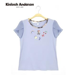 【Kinloch Anderson】可愛圖飾雪紡袖短袖上衣 金安德森女裝(KA0753011 淺紫/黑)