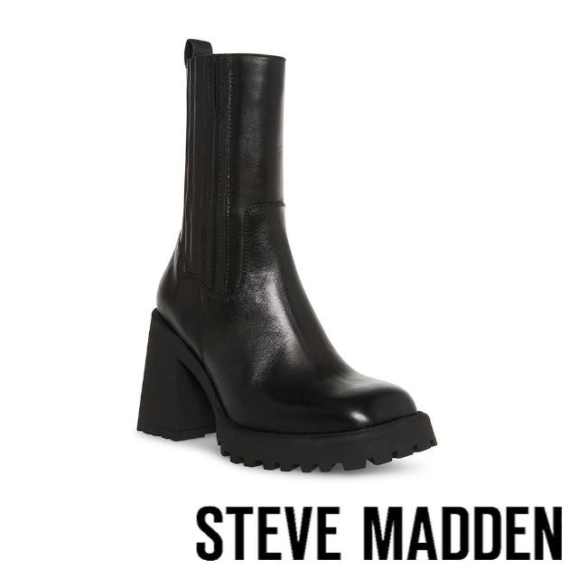 【STEVE MADDEN】UPCYCLE 厚底方頭側拼接中筒靴(黑色)