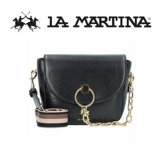 【LA MARTINA】義大利原裝進口 頂級金標素面皮革肩背包 LMBA01094T(黑色)