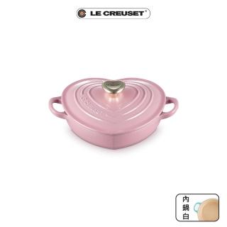 【Le Creuset】琺瑯鑄鐵鍋愛心燉飯鍋20cm(薔薇-心型淡金頭-內鍋白)