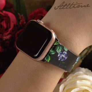 【ALL TIME 完全計時】Apple Watch S7/6/SE/5/4 42/44/45mm 懷舊花卉印花真皮錶帶