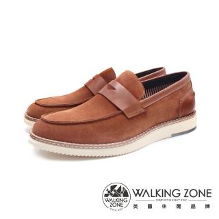 【WALKING ZONE】男 雙拼異材質牛皮樂福休閒鞋 男鞋(棕色)