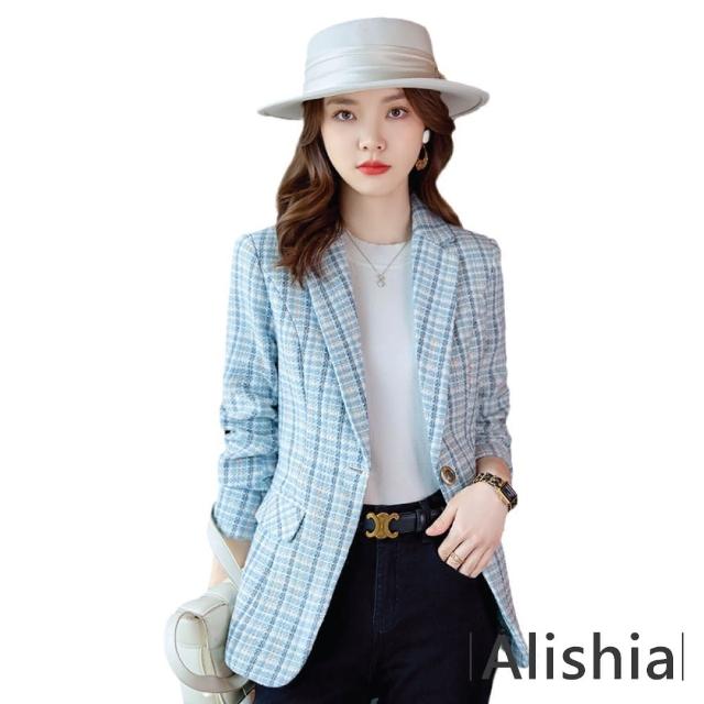 【Alishia】高雅格紋名媛時尚西裝外套(現+預  藍色 / 卡其色)