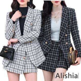 【Alishia】時尚格紋女士西裝外套(現+預 黑色 / 白色)