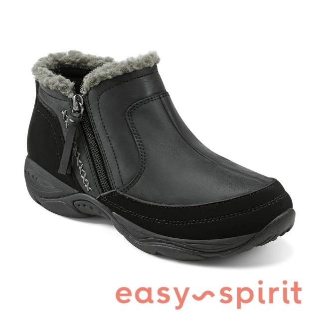 【Easy Spirit】EPIC 真皮絨毛拉鍊短靴(黑色)