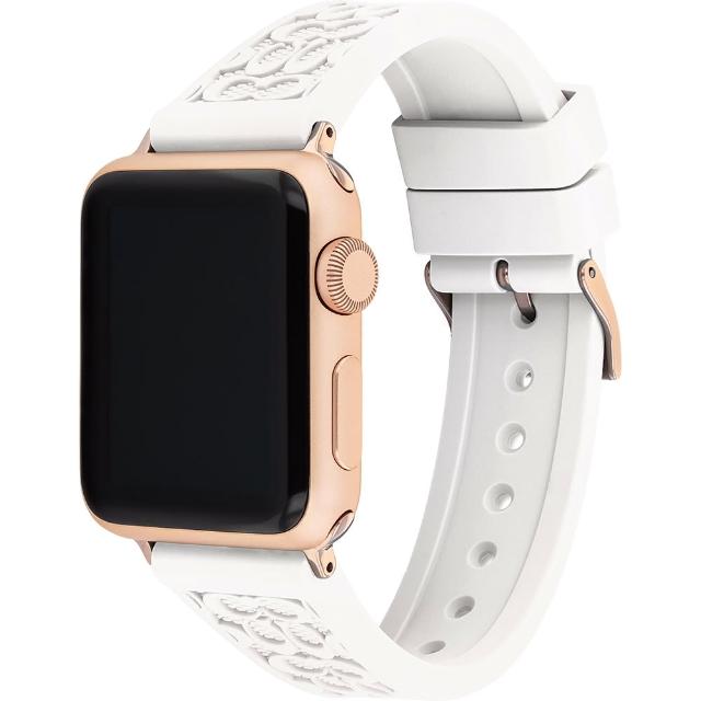 【COACH】Apple Watch 錶帶 38/40mm 適用 矽膠錶帶 - 白色x玫瑰金(不含手錶)