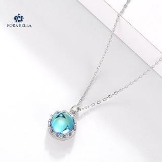 【Porabella】925純銀皇冠人工月光石項鍊 藍色琉璃水晶項鍊 韓版鎖骨鏈 項鍊 Necklace