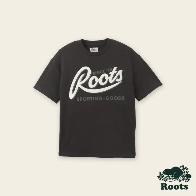 【Roots】Roots男裝-率性生活系列 草寫文字厚磅短袖T恤(碳黑色)