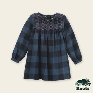 【Roots】Roots小童-率性生活系列 法蘭絨格紋長袖襯衫洋裝(藍色)