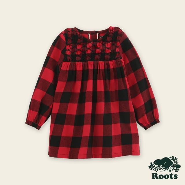 【Roots】Roots小童-率性生活系列 法蘭絨格紋長袖襯衫洋裝(紅色)