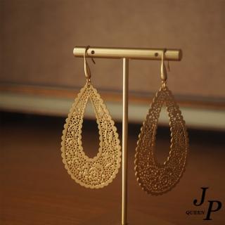 【Jpqueen】希臘風格水滴型蕾絲縷空金屬女士耳環(金色)
