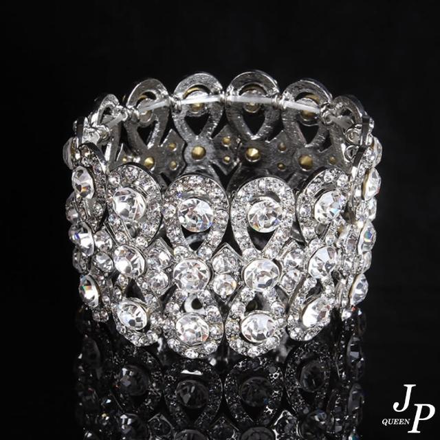 【Jpqueen】歐美花型水鑽女士寬版手環(銀色)