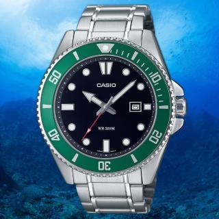 【CASIO 卡西歐】綠黑水鬼 槍魚 200米潛水錶 運動手錶 考試手錶 學生錶(MDV-107D-3AV)
