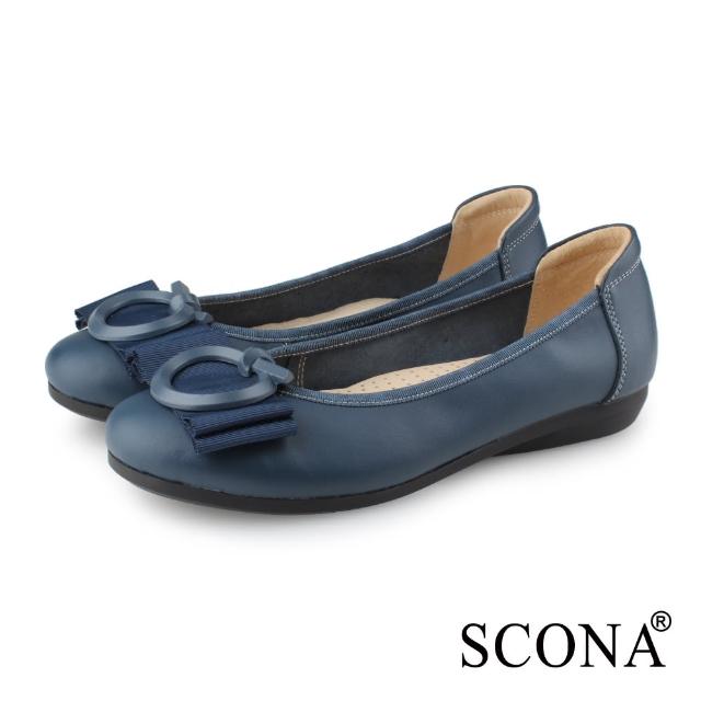 【SCONA 蘇格南】全真皮 氣質舒適娃娃鞋(藍色 31200-2)