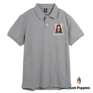 【Hush Puppies】男裝密西根美式休閒圖騰短袖POLO衫(麻灰/34101102)