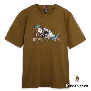 【Hush Puppies】男裝 T恤 Q版棒球狗寬鬆短版T恤(深卡其/34111103)