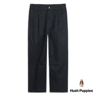 【Hush Puppies】男裝 長褲 素色打褶寬版休閒牛仔褲(深藍 / 34121101)