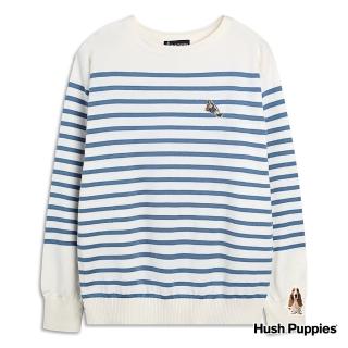 【Hush Puppies】男裝 線衫 細條紋慵懶狗船型領線衫(米白 / 34113104)