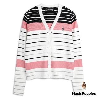 【Hush Puppies】女裝 線衫 配色條紋線衫外套(粉紅 / 34213105)