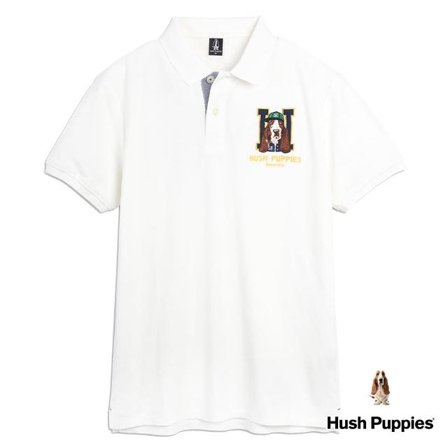 【Hush Puppies】男裝密西根美式休閒圖騰短袖POLO衫(米白/34101102)