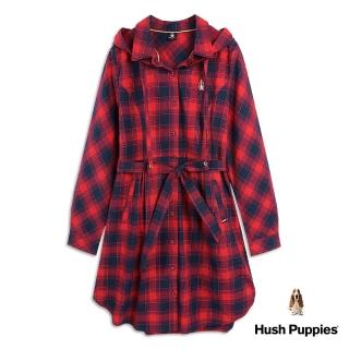 【Hush Puppies】女裝 洋裝 經典格紋腰綁帶帽可拆洋裝(紅藍格紋 / 34215105)