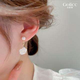 【Golicc】白玫瑰 珍珠 耳環(飾品 耳飾 耳釘 耳環 耳墜 禮物 母親節 小資節稅節)