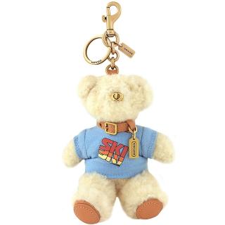 【COACH】專櫃款泰迪熊立體大型鑰匙圈吊飾-藍色(買就送璀璨水晶觸控筆)
