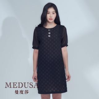 【MEDUSA 曼度莎】現貨-小方格紋理直筒洋裝（M-XL）｜洋裝 連身裙 禮服(101-23806)
