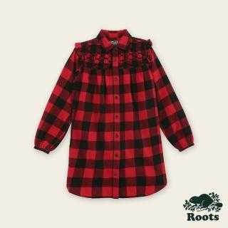 【Roots】Roots大童-率性生活系列 法蘭絨格紋長袖襯衫洋裝(紅色)