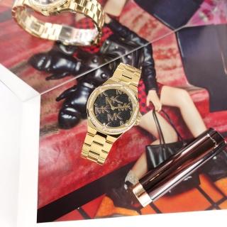 【Michael Kors】經典LOGO 晶鑽奢華 日本機芯 礦石強化玻璃 不鏽鋼手錶 黑x鍍金 37mm(MK7404)