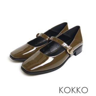 【KOKKO 集團】氣質方圓頭漆皮低跟瑪莉珍鞋(墨綠色)