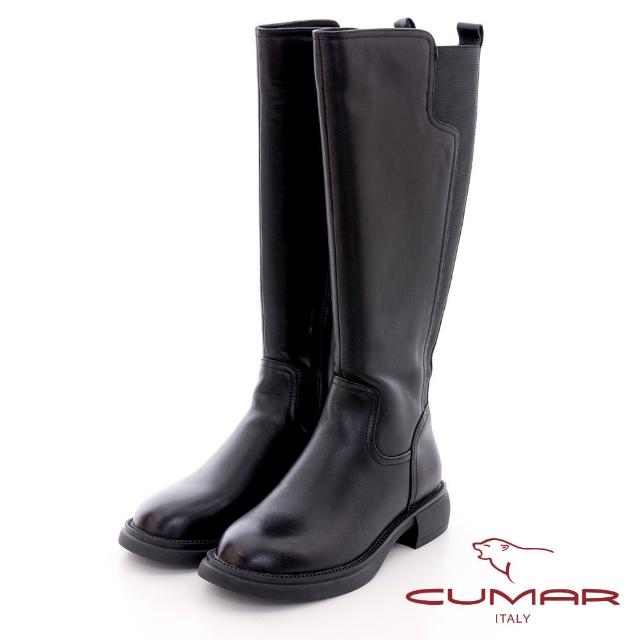 【CUMAR】復古擦色異材質拼接長靴(黑色)