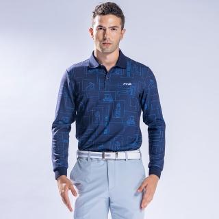 【PING】男款高爾夫手繪風長袖POLO衫-深藍(蓄熱保溫/GOLF/高爾夫球衫/PA22213-58)