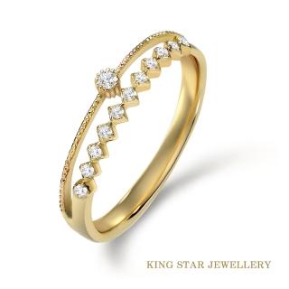 【King Star】黃18K金鑽石戒指 菱格X滾珠邊