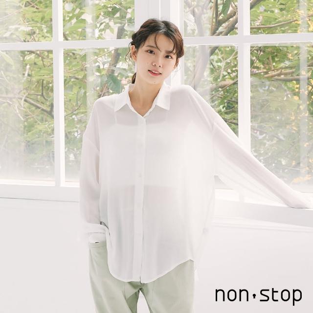 【non-stop】清新雪紡微透膚長版襯衫-2色