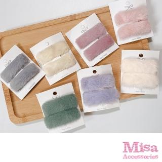 【MISA】毛絨髮夾 方形髮夾/韓國設計可愛毛絨方形髮夾 BB夾 2件套組(8色任選)