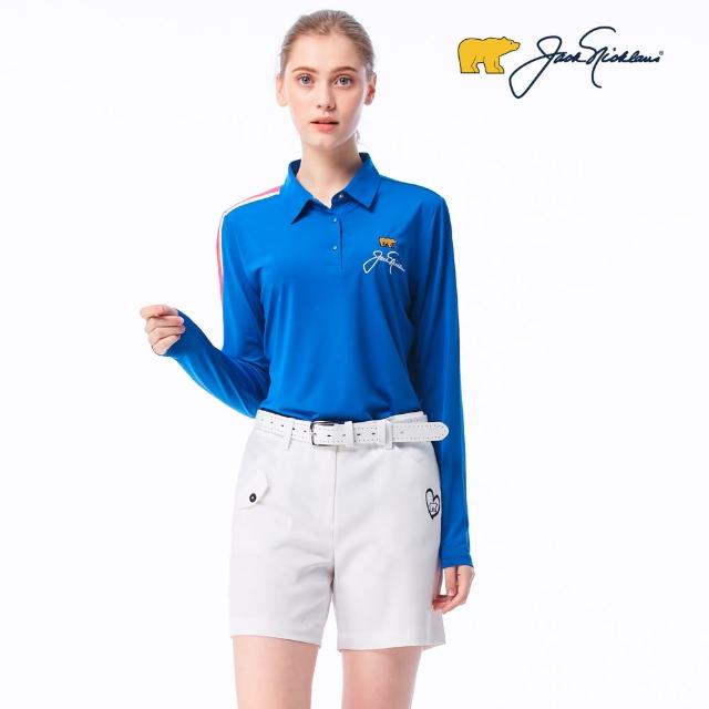 【Jack Nicklaus 金熊】GOLF女款右袖配色吸濕排汗POLO衫/高爾夫球衫(藍色)