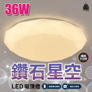 【必登堡】LED鑽石星空吸頂燈36W 附遙控器 C00044(吸頂燈/LED/現代/簡約/調光調色/三色調光)