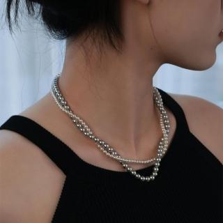 【MoonDy】項鍊女 串珠項鍊 珍珠項鍊 純銀項鍊 百搭項鍊 個性項鍊 韓國項鍊 雙層珍珠項鍊 纏繞項鍊