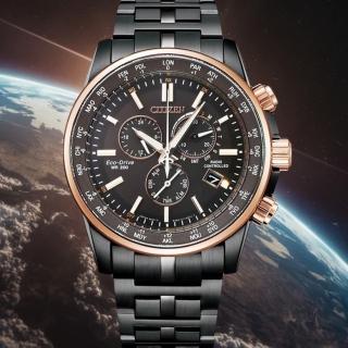 【CITIZEN 星辰】GENTS系列 黑魂 萬年曆電波對時 光動能 計時腕錶 42.5mm(CB5888-87E)