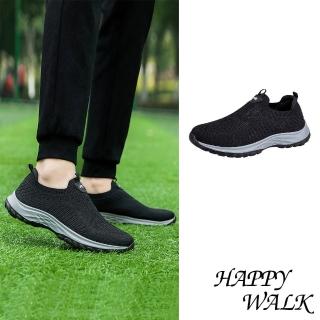 【HAPPY WALK】彈力休閒鞋/舒適彈力百搭襪套式設計休閒健步鞋-男鞋(黑)