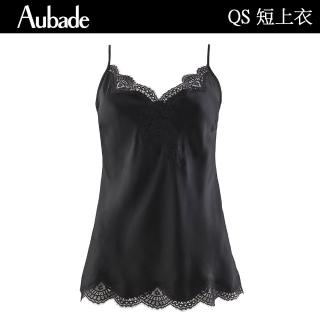 【Aubade】摯愛蠶絲細帶短上衣 蕾絲性感睡衣 女睡衣 法國進口居家服(QS-黑)