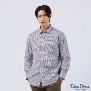 【Blue River 藍河】男裝 藍色長袖襯衫-年輕繽紛格紋(日本設計 純棉舒適)