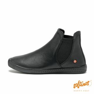 【Softinos】女鞋 ITZI V字異材質拼接真皮切爾西靴(82353-301 黑)