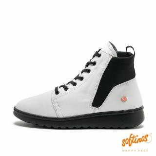 【Softinos】女鞋 EDIN 柔軟後跟綁帶踝靴/短靴(82360-307 白/黑)
