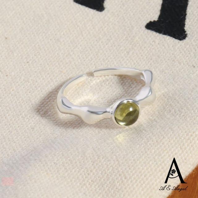 【ANGEL】橄欖綠圓珠幾何開口彈性戒指(銀色)