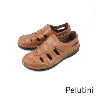 【Pelutini】可調式魔鬼氈真皮涼鞋 棕色(308042-BR)