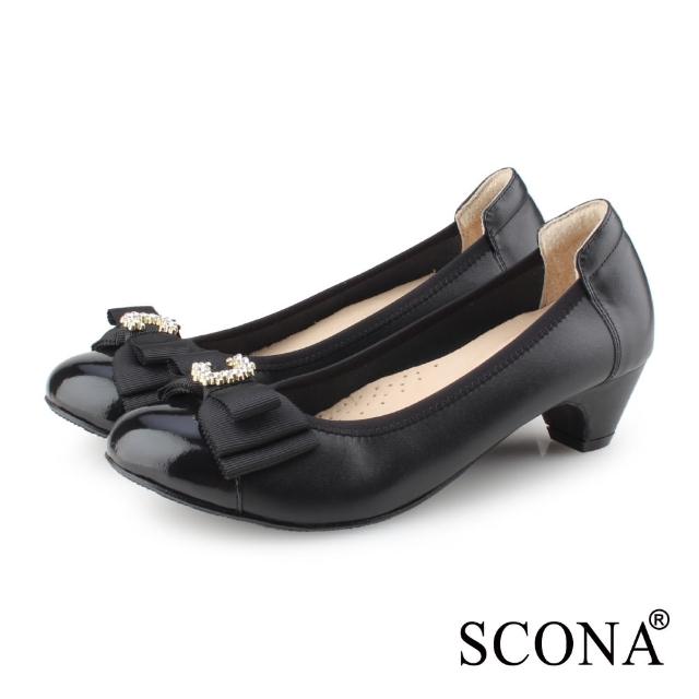 【SCONA 蘇格南】全真皮 典雅鑽飾舒適低跟鞋(黑色 31205-1)