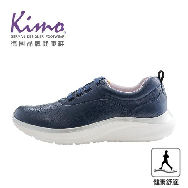 【Kimo】專利足弓支撐-牛皮網布高彈韌綁帶健康鞋 男鞋(夜藍色 KBCWM034026)